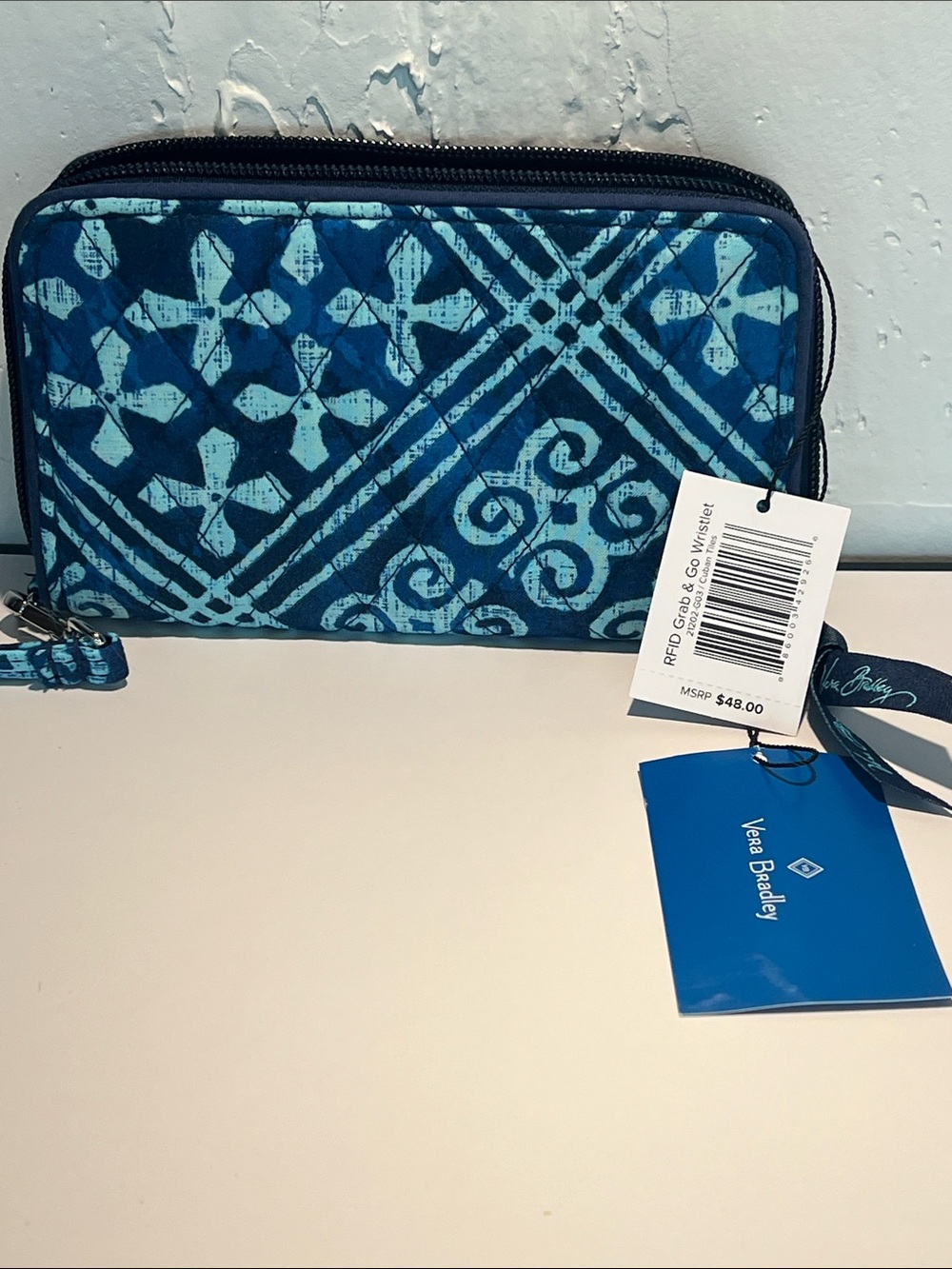Vera Bradley Teal and Navy Patterned Zip Wallet